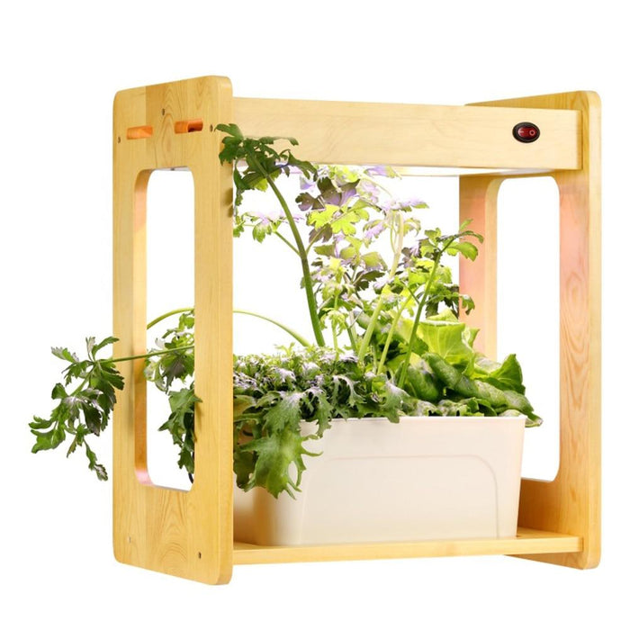 Full-Spectrum LED Wood Frame Plant Light with Timer Function and Tray